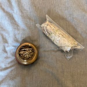 Sage burner with wooden rest +partially used sage